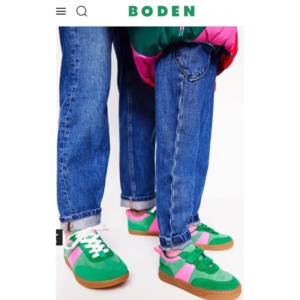 Boden Women's Erin Retro Tennis Sneakers Green Pink Color Block Size 38 US 7